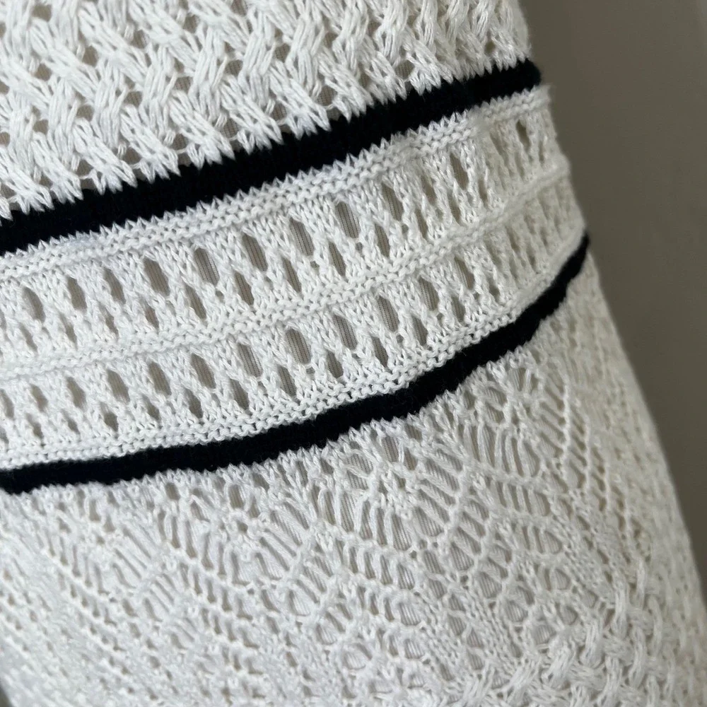 Abercrombie & Fitch Maxi Dress White Crochet Knit Black Trim NWT Small Tall